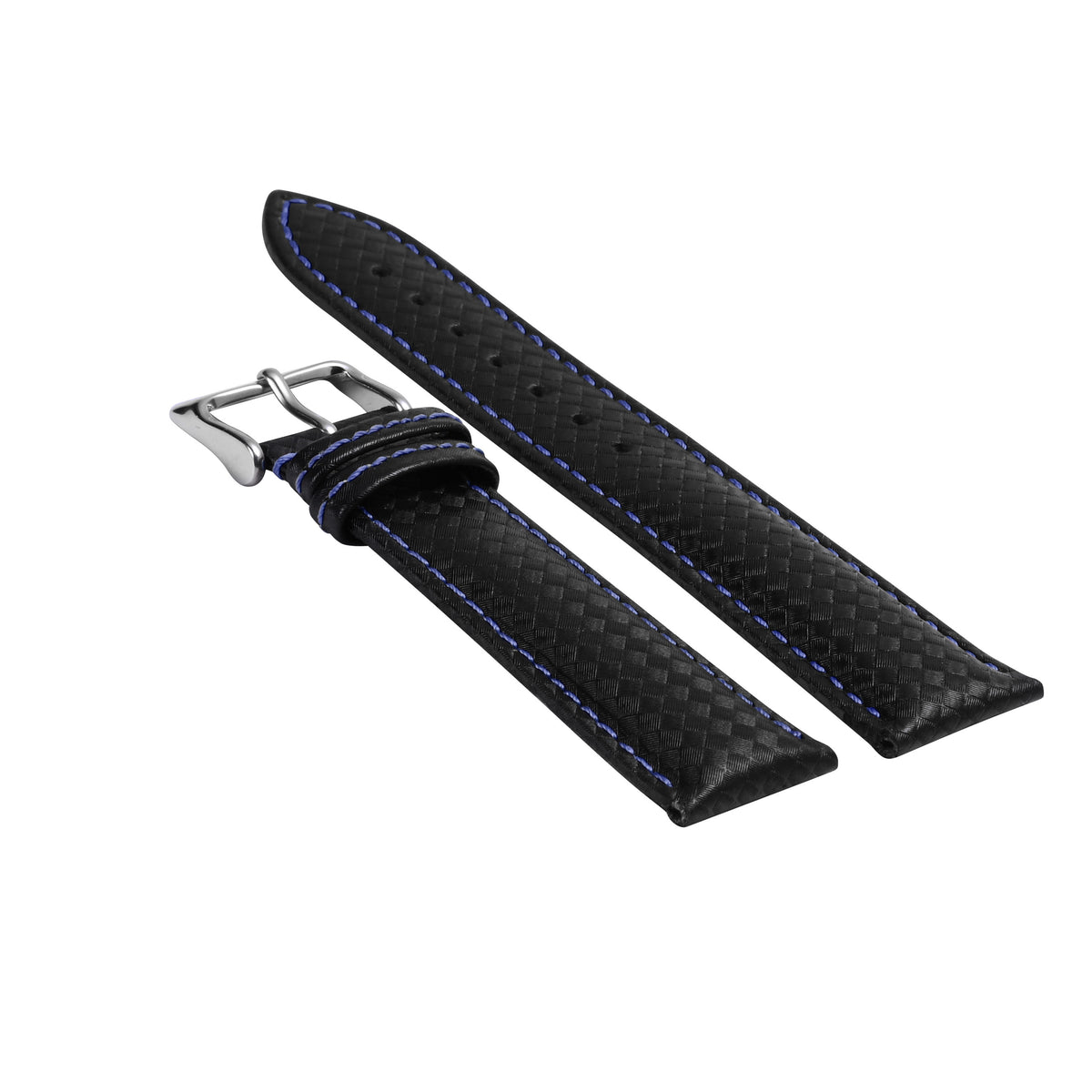 20-22MM BLACK CARBON FIBER LEATHER WATCH BAND STRAP FOR CITIZEN ECO DRIVE WATCH, Black/Blue Stitching, view 4