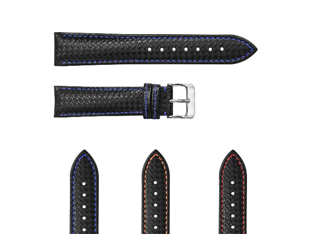 20-22MM BLACK CARBON FIBER LEATHER WATCH BAND STRAP FOR CITIZEN ECO DRIVE WATCH