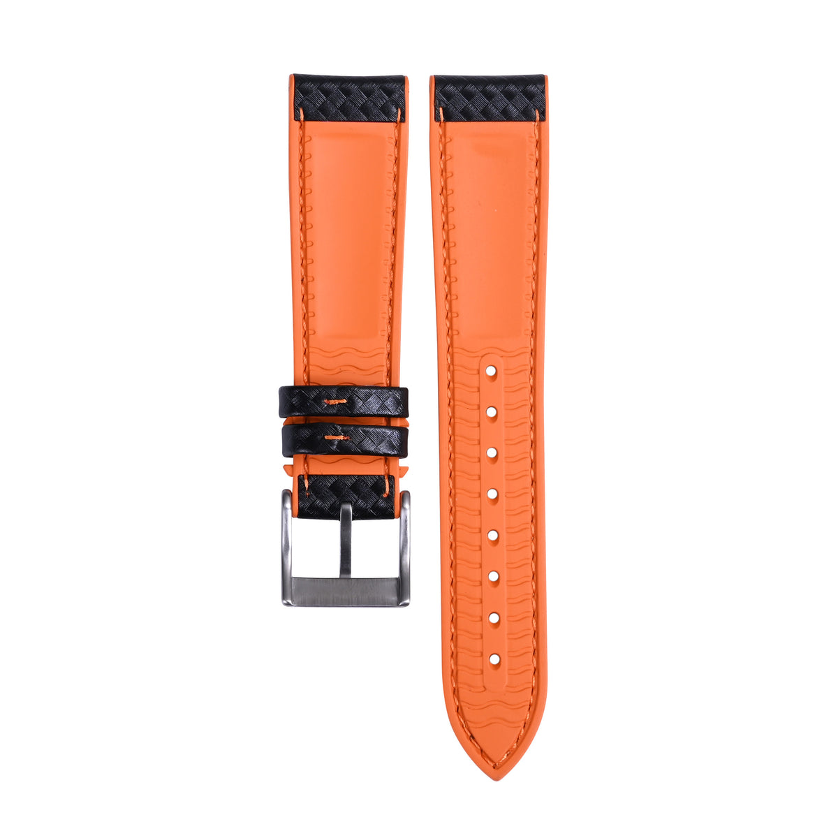 19-20-21-22-23-24MM CARBON FIBER LEATHER FKM RUBBER WATCH BAND STRAP FOR OMEGA, Black/Orange Stitching, view 4