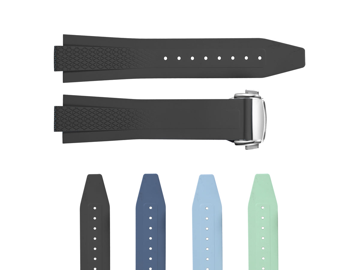 22mm FKM Rubber Watch Band Strap for Longines Conquest 42mm L38364529 L3.835, Black