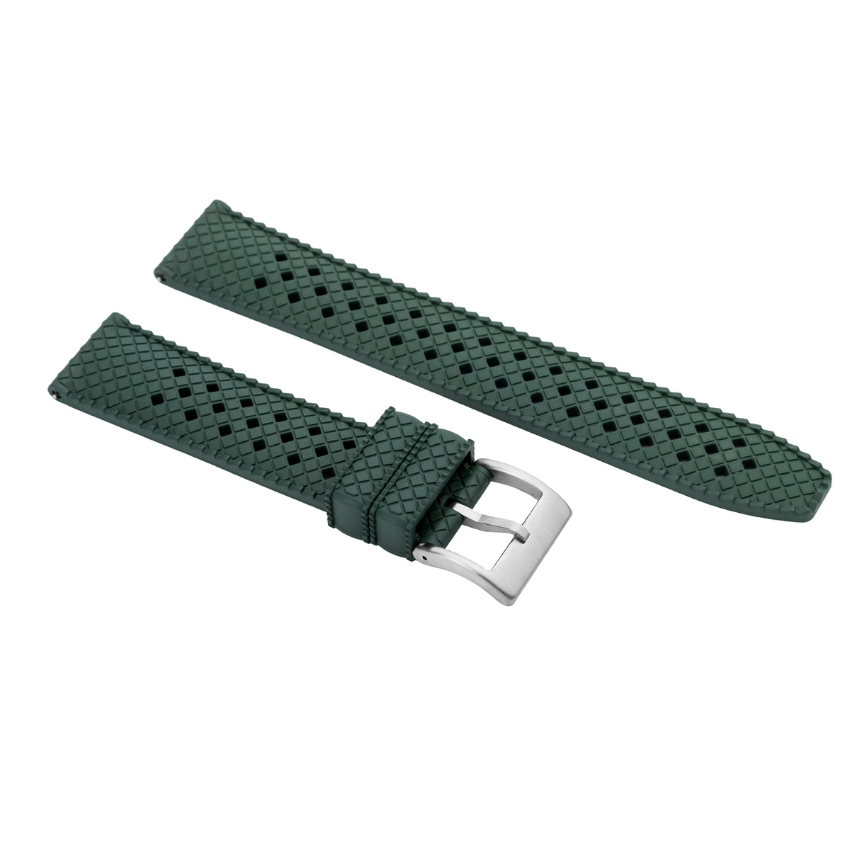 18mm 20mm 22mm FKM Rubber Waffle Rubber Watch Band Strap Universal Replacement, Green, view 2