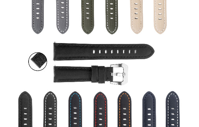 20-22-24-26MM Nylon Canvas Leather Watch Band Replacement Wristband Strap Watch