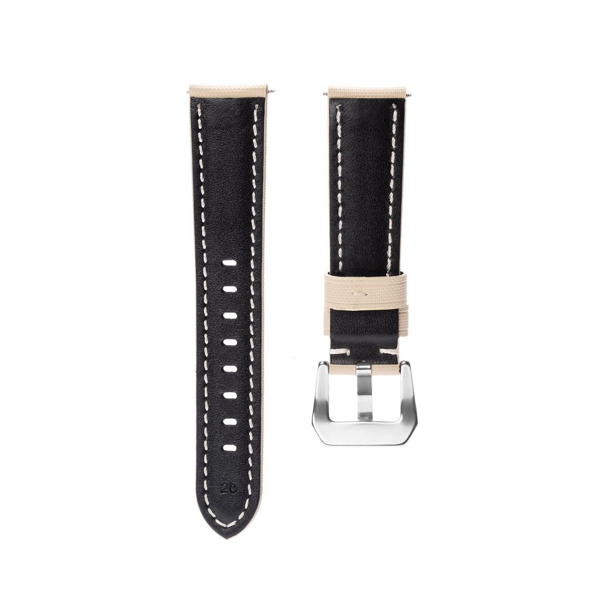 20-22-24-26MM NYLON CLOTH & LEATHER WATCH BAND WRIST STRAP FOR PANERAI WATCHES, Beige, front view