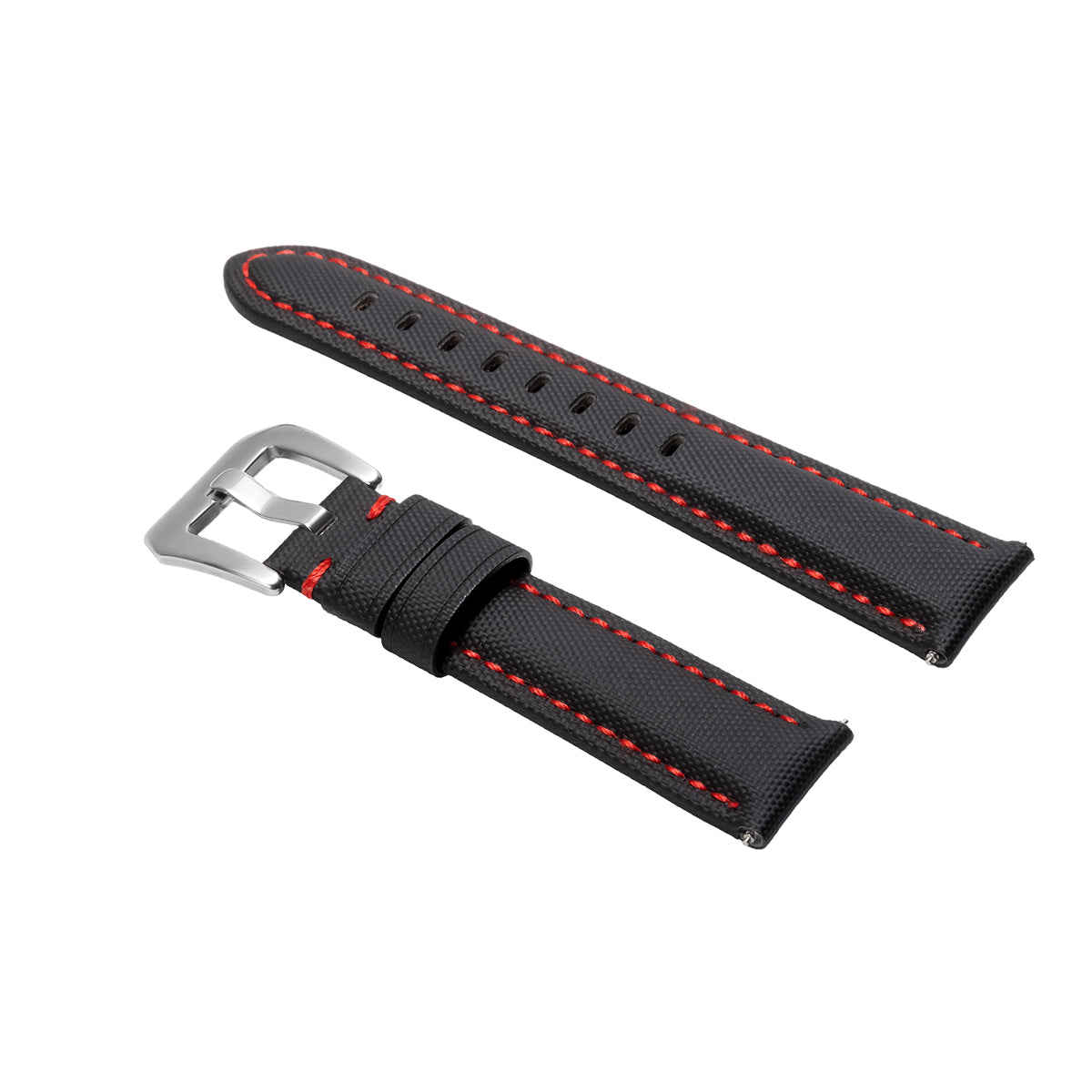 20-22-24-26MM Nylon Canvas Leather Watch Band Replacement Wristband Strap Watch, Black with Red Stitches, view 3