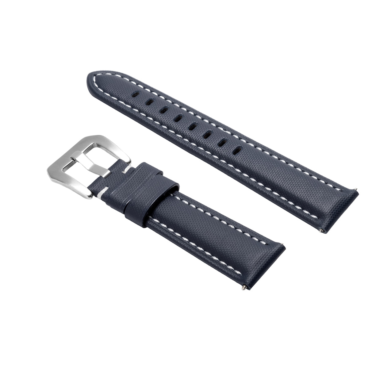 20-22-24-26MM Nylon Canvas Leather Watch Band Replacement Wristband Strap Watch, Blue with White Stitches, view 3