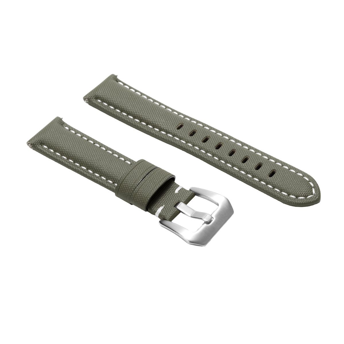 20-22-24-26MM NYLON CLOTH & LEATHER WATCH BAND WRIST STRAP FOR PANERAI WATCHES, Green White Stitches, view 2