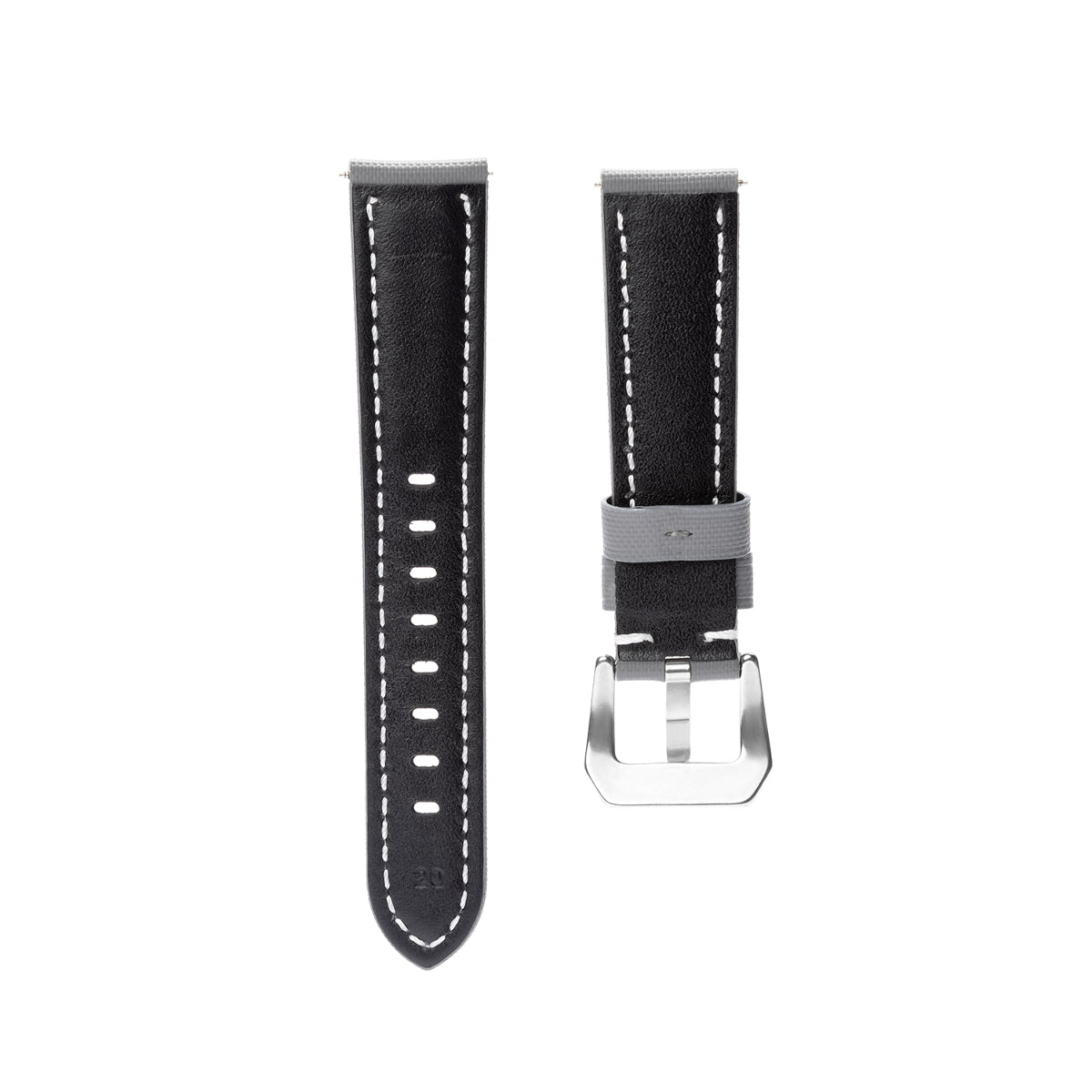 20-22-24-26MM Nylon Canvas Leather Watch Band Replacement Wristband Strap Watch, Grey with White Stitches, view 4