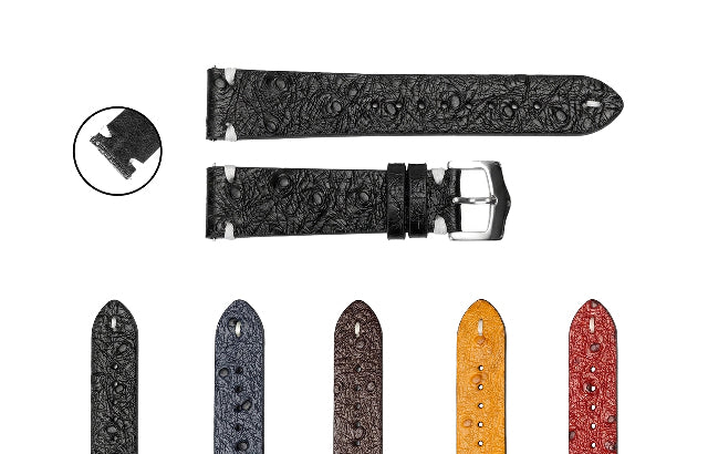 20MM - 22MM OSTRICH STYLE GRAIN LEATHER WATCH BAND STRAP WITH BUCKLE FOR WATCHES