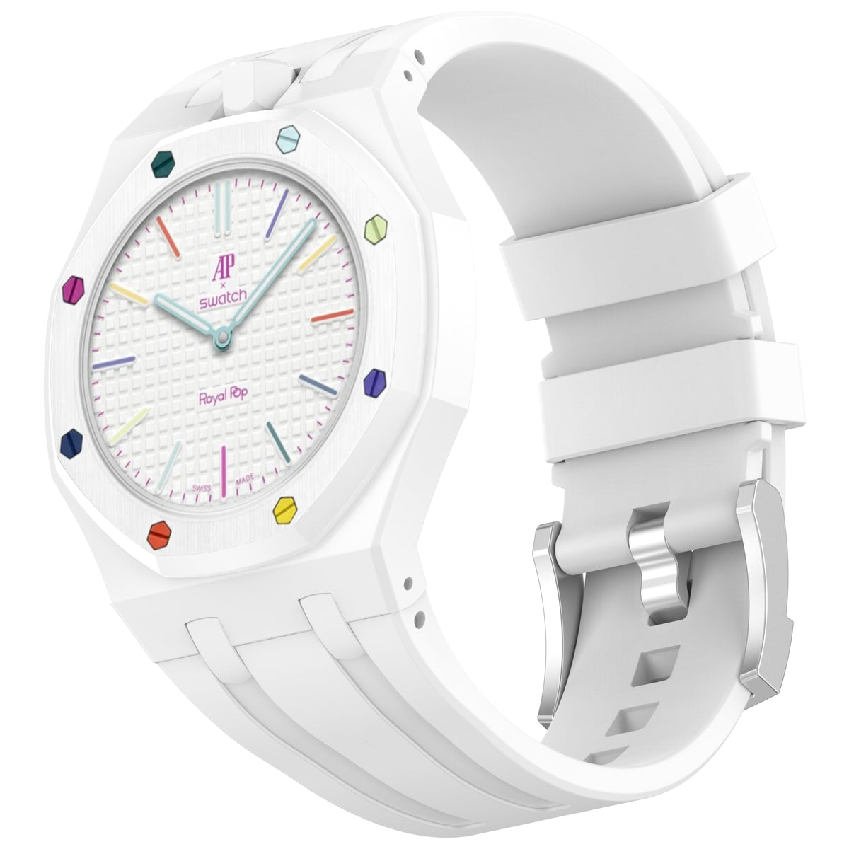 Royal Pop Silicone Rubber Watch Band Conversion Strap For AP Swatch Wristwatch, White @ 12, view 3