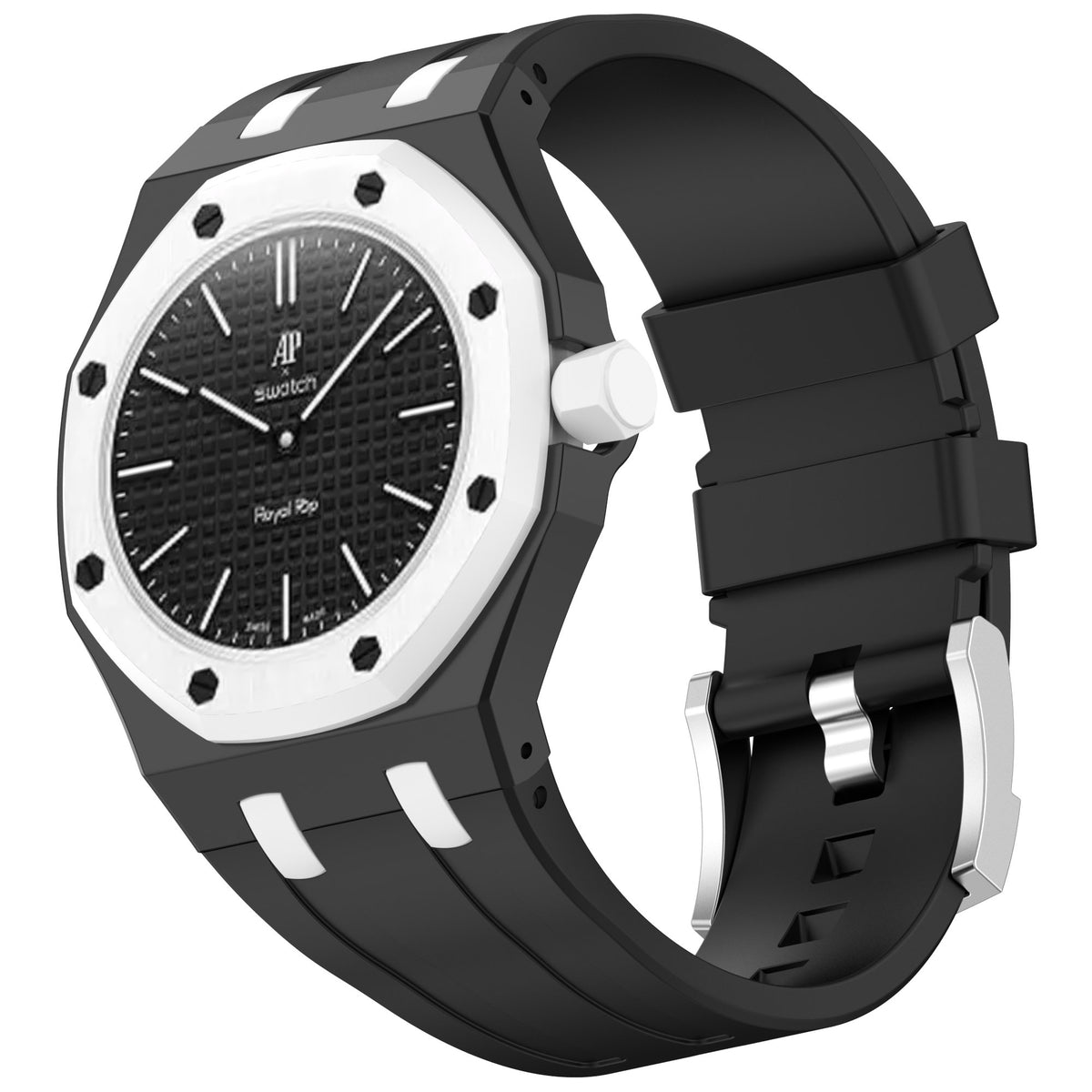 Royal Pop Silicone Rubber Watch Band Conversion Strap For AP Swatch Wristwatch, Black @ 3, view 3