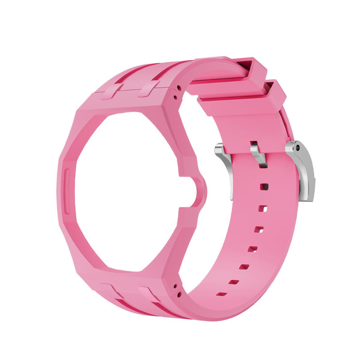 Ceramic Case Silicone Strap Band for Royal Pop AP Swatch Pocket Watch Conversion, Dark Pink