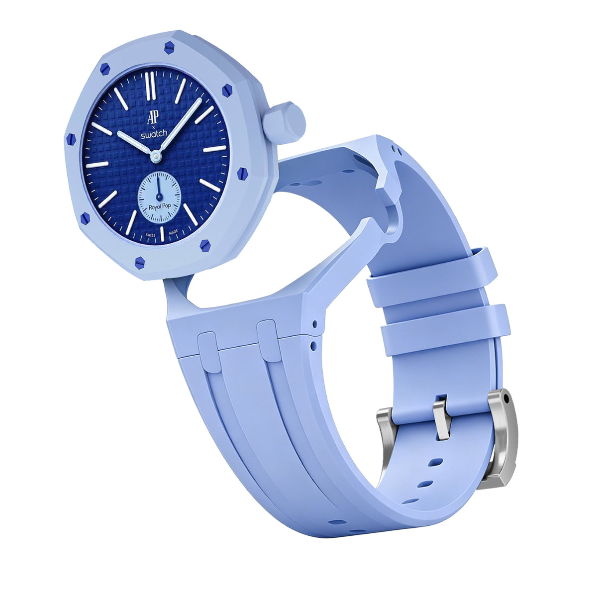 Ceramic Case Silicone Strap Band for Royal Pop AP Swatch Pocket Watch Conversion, Light Blue, view 2