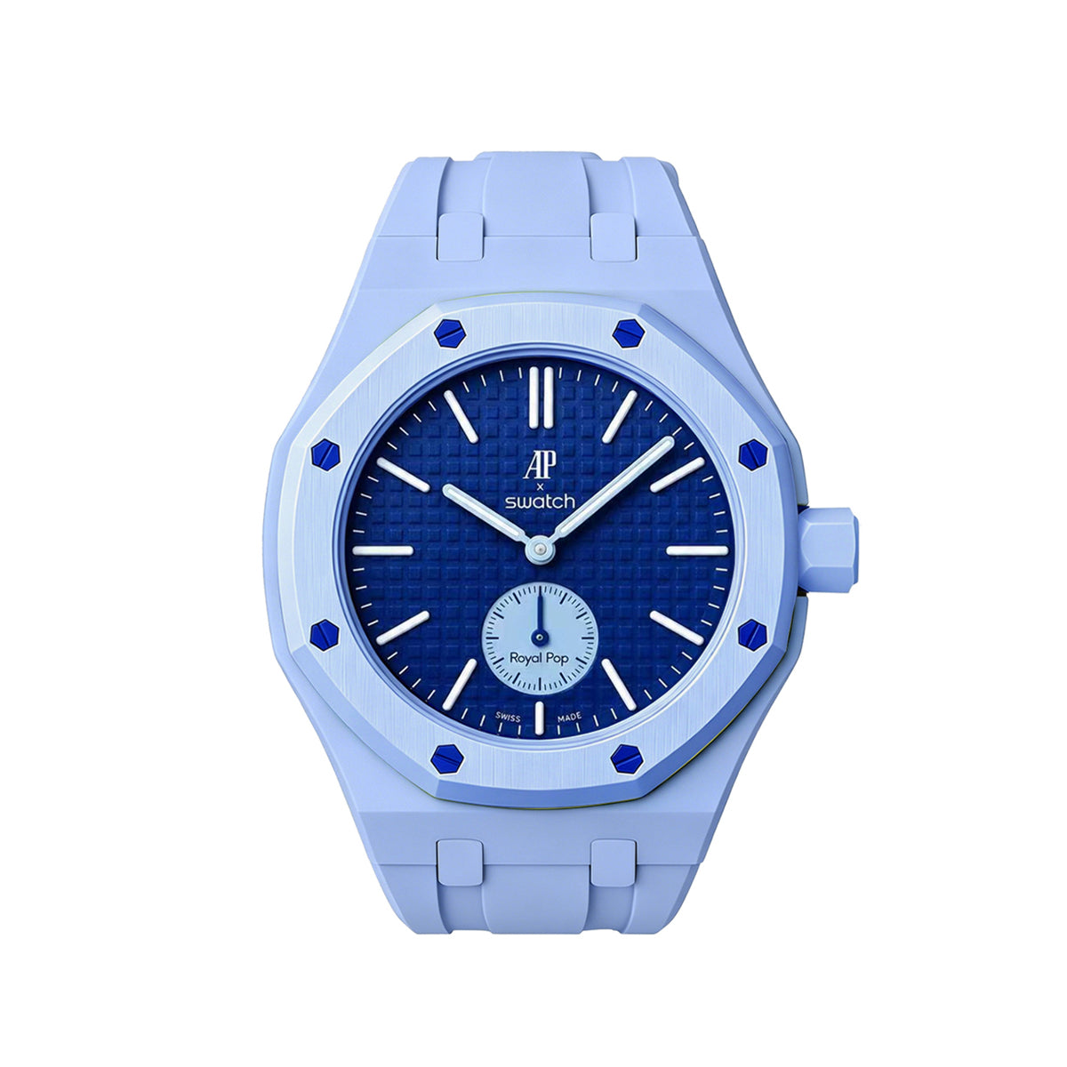 Ceramic Case Silicone Strap Band for Royal Pop AP Swatch Pocket Watch Conversion, Light Blue, view 3