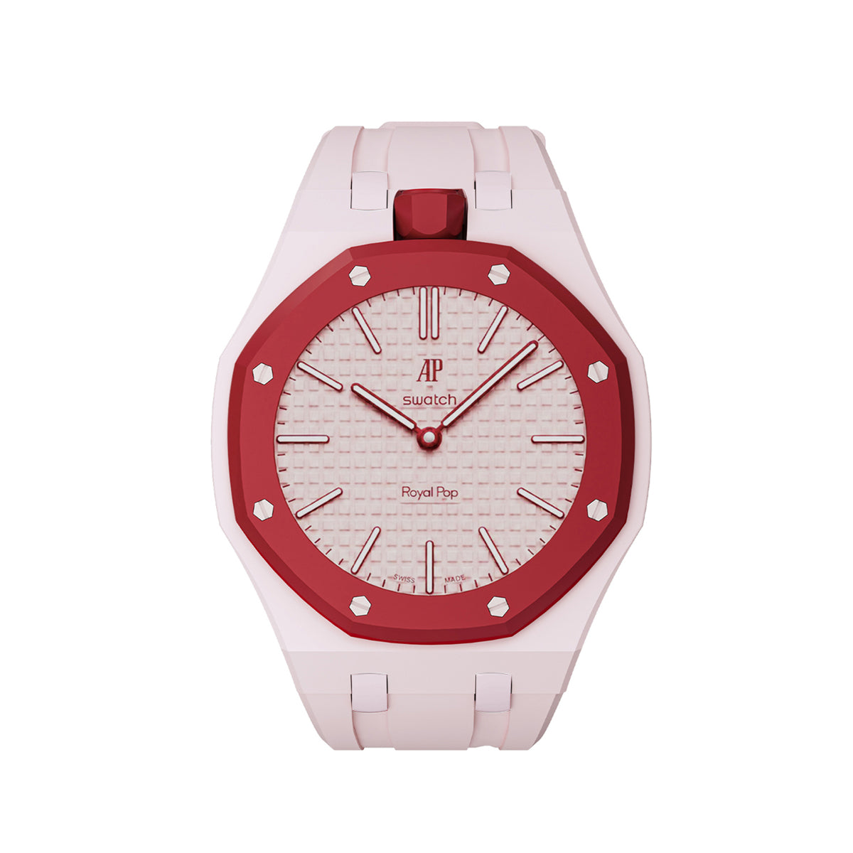 Ceramic Case Silicone Strap Band for Royal Pop AP Swatch Pocket Watch Conversion, Light Pink, view 3