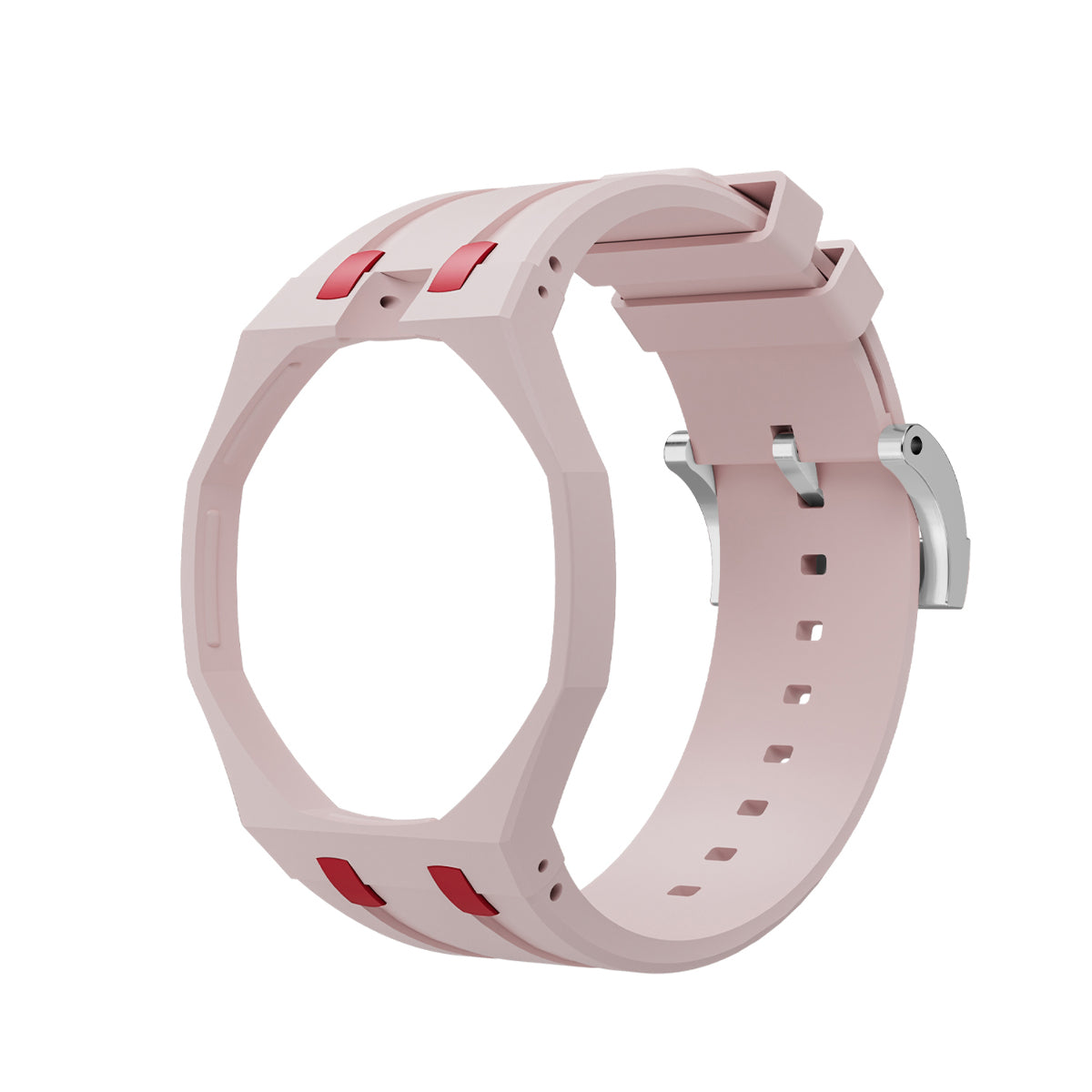 Ceramic Case Silicone Strap Band for Royal Pop AP Swatch Pocket Watch Conversion, Light Pink/red