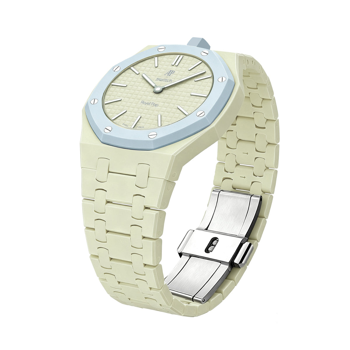 Ceramic Watch Strap Band with Ceramic Case Mod Kit For Swatch X AP Royal Pop, Cream, view 4