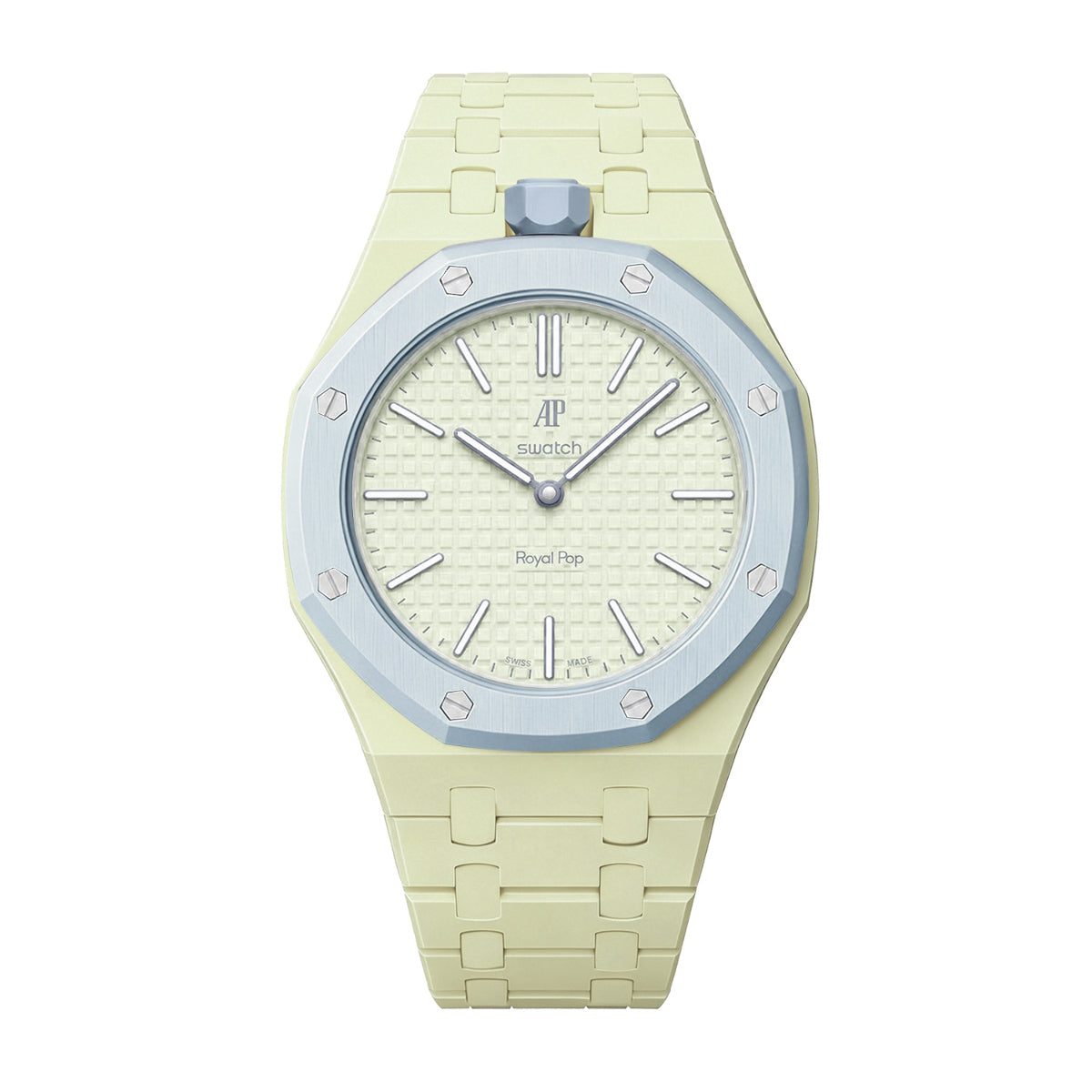 Ceramic Watch Strap Band with Ceramic Case Mod Kit For Swatch X AP Royal Pop, Cream, front view