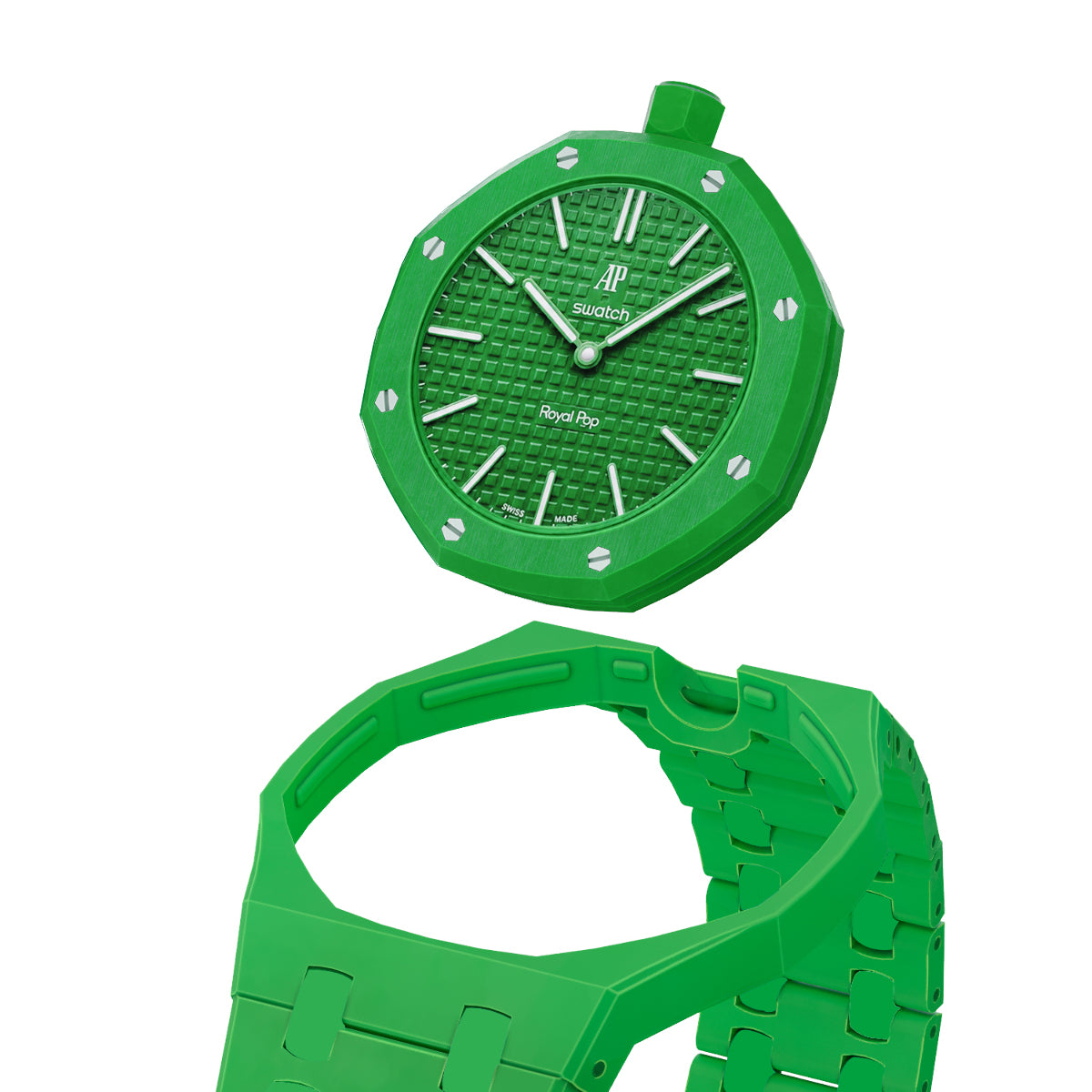 Ceramic Watch Strap Band with Ceramic Case Mod Kit For Swatch X AP Royal Pop, Green, view 2