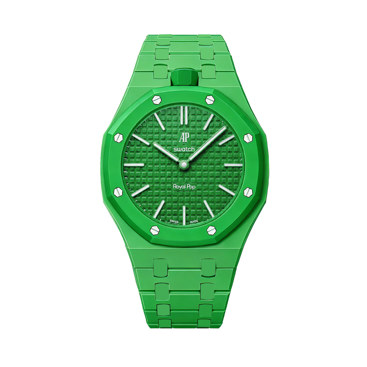 Ceramic Watch Strap Band with Ceramic Case Mod Kit For Swatch X AP Royal Pop, Green, view 4
