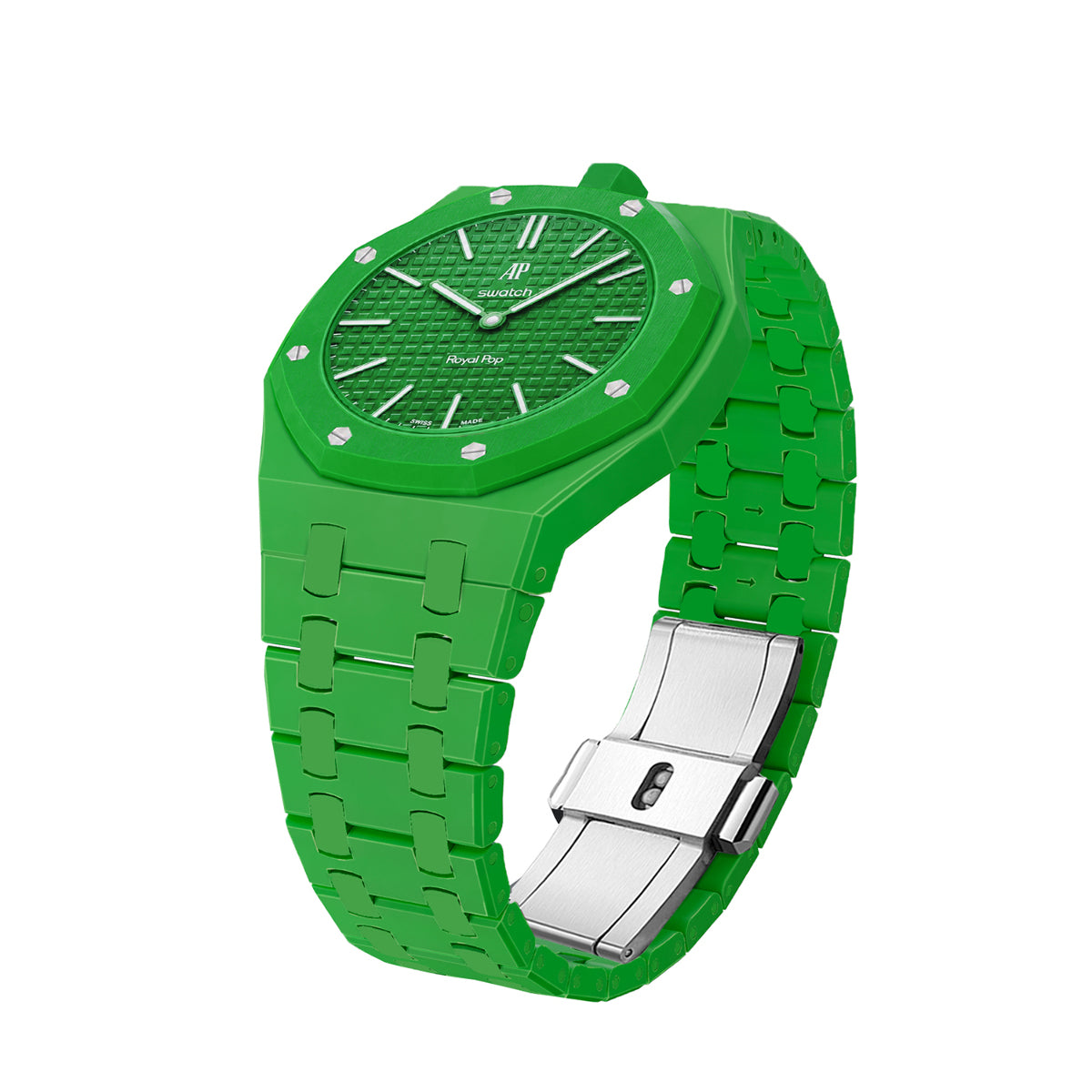 Ceramic Watch Strap Band with Ceramic Case Mod Kit For Swatch X AP Royal Pop, Green, front view