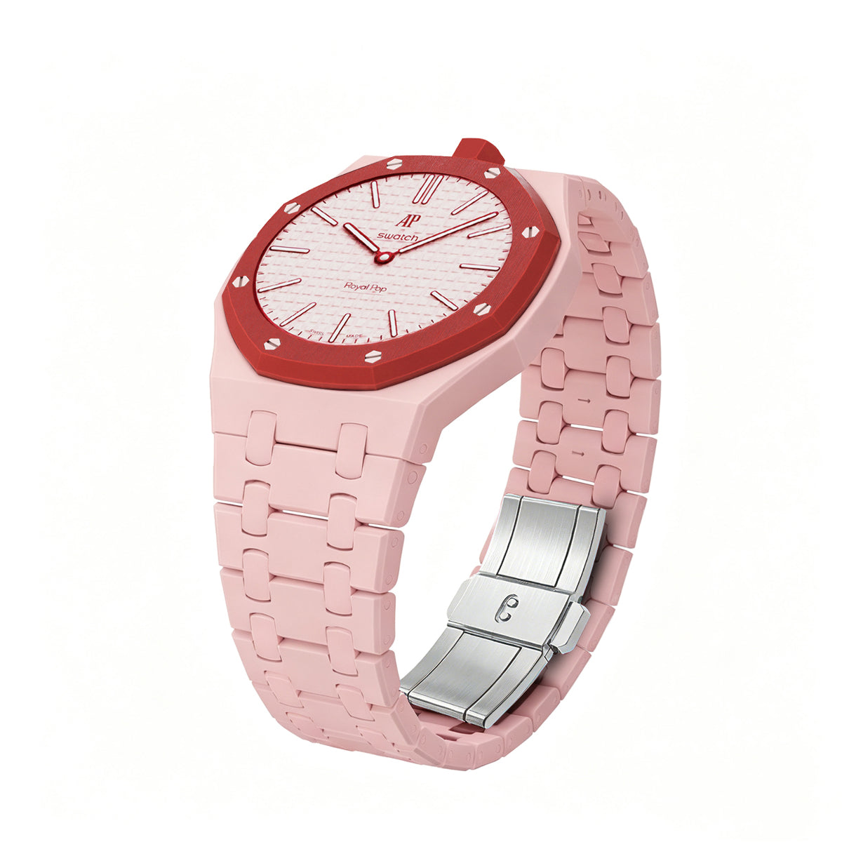 Ceramic Watch Strap Band with Ceramic Case Mod Kit For Swatch X AP Royal Pop, Light Pink/red, view 2