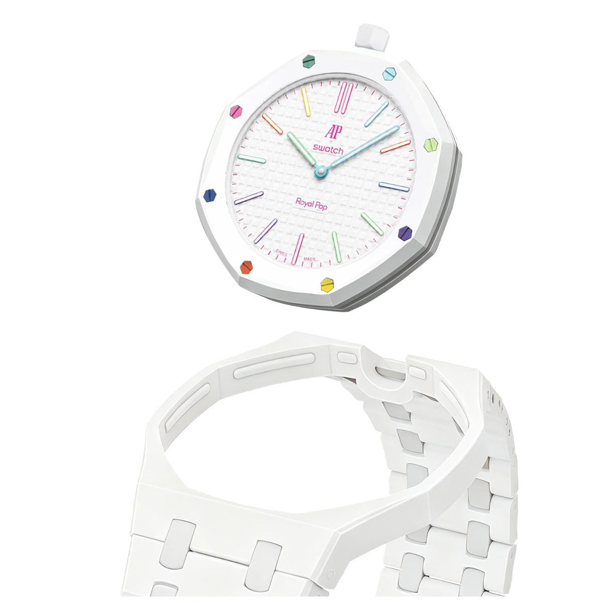 Ceramic Watch Strap Band with Ceramic Case Mod Kit For Swatch X AP Royal Pop, White, view 2