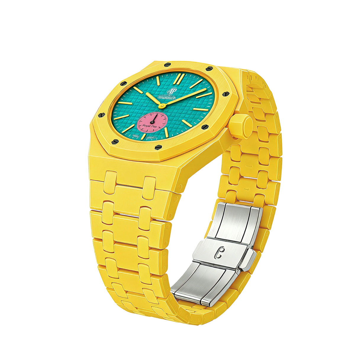 Ceramic Watch Strap Band with Ceramic Case Mod Kit For Swatch X AP Royal Pop, Yellow, view 4