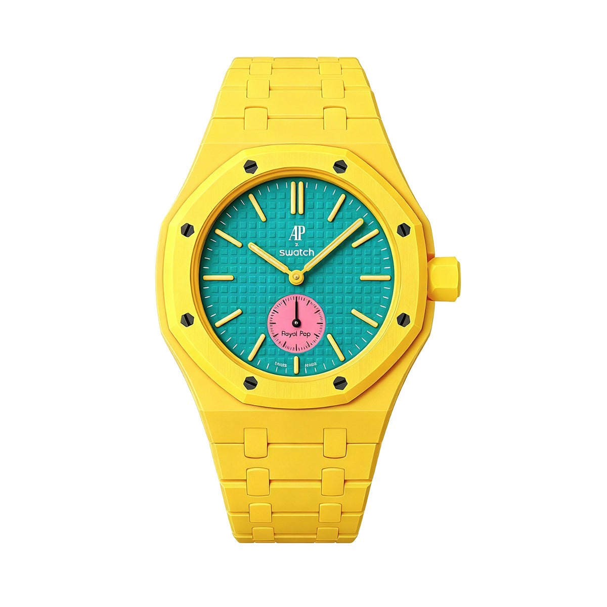 Ceramic Watch Strap Band with Ceramic Case Mod Kit For Swatch X AP Royal Pop, Yellow, front view