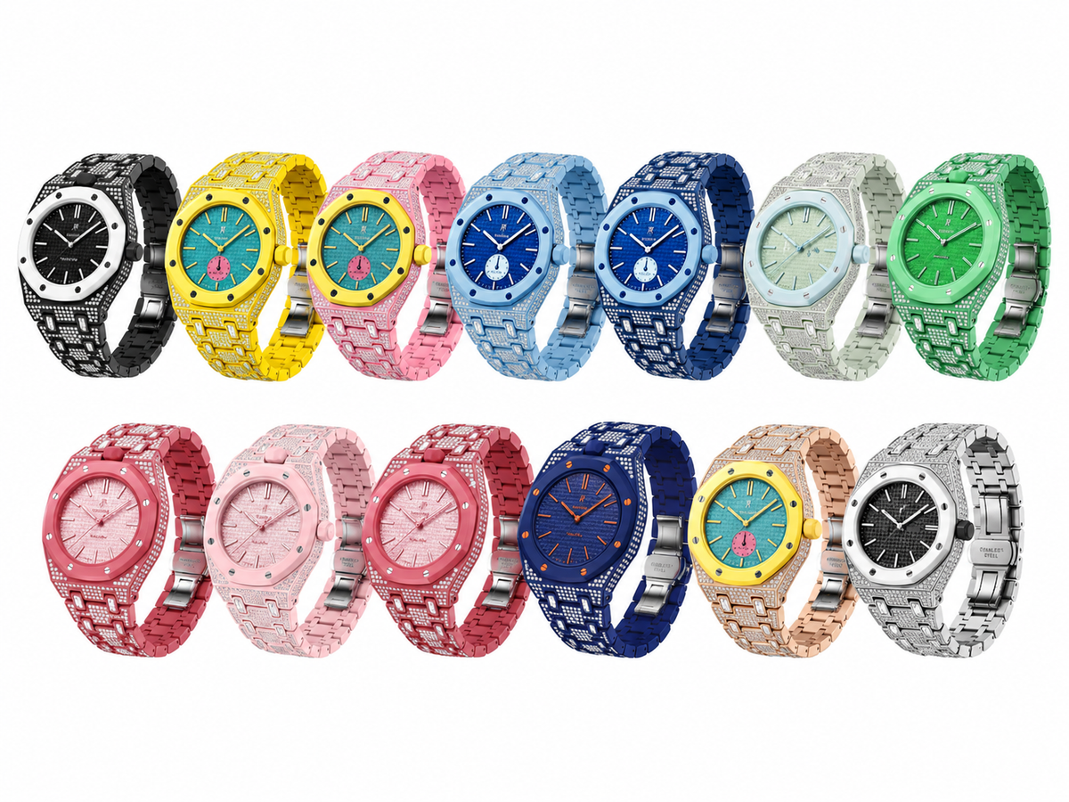 Ceramic Watch Band Strap With Ceramic Case For Swatch AP Royal Pop White Stones