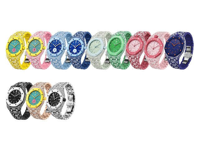 Stainless Steel Case & Strap for Royal Pop AP Swatch Watch with Stones Bling Out