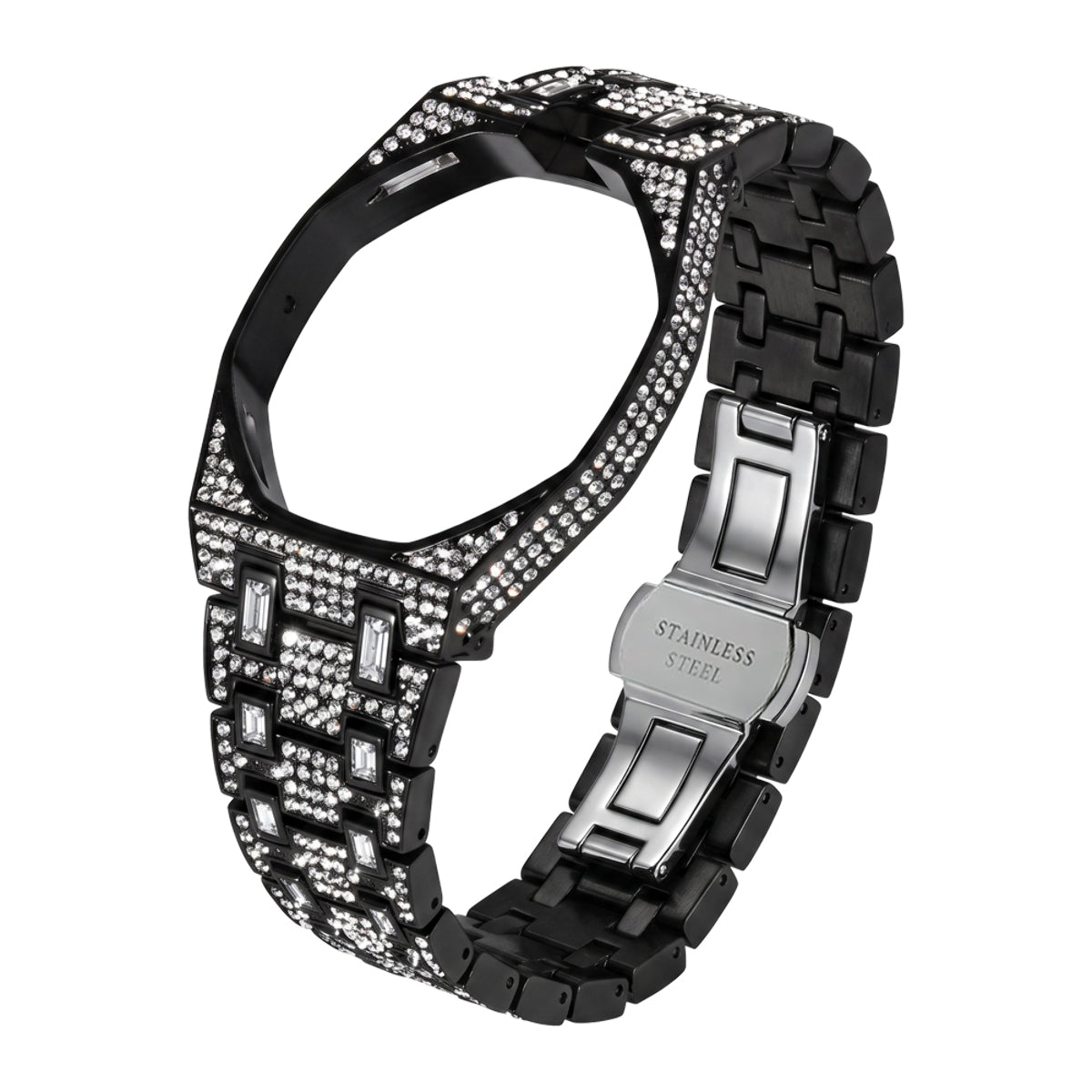 Ceramic Watch Case & Strap for Royal Pop AP Swatch Watch with Stones Blinged Out, Black, view 2