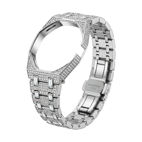 Stainless Steel Case & Strap for Royal Pop AP Swatch Watch with Stones Bling Out