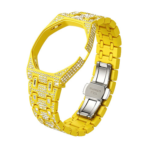 Stainless Steel Case & Strap for Royal Pop AP Swatch Watch with Stones Bling Out
