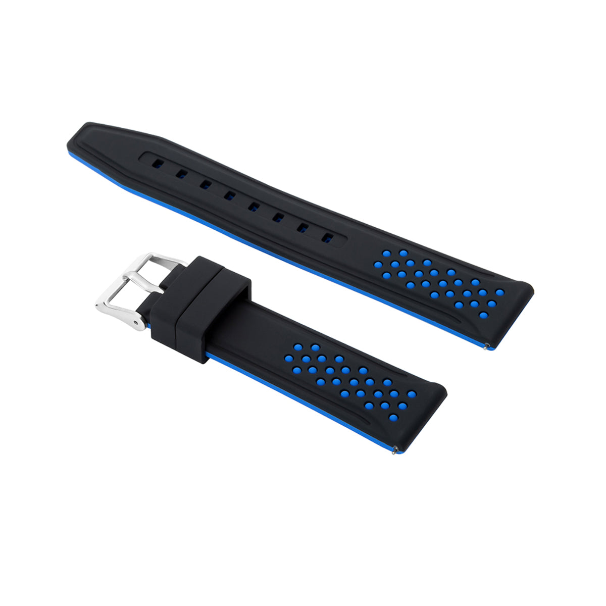 20-22-24-26MM RUBBER WATCH BAND STRAP FOR RALLY RACING PERFORATED STRAIGHT ENDS, Black & Blue, view 3
