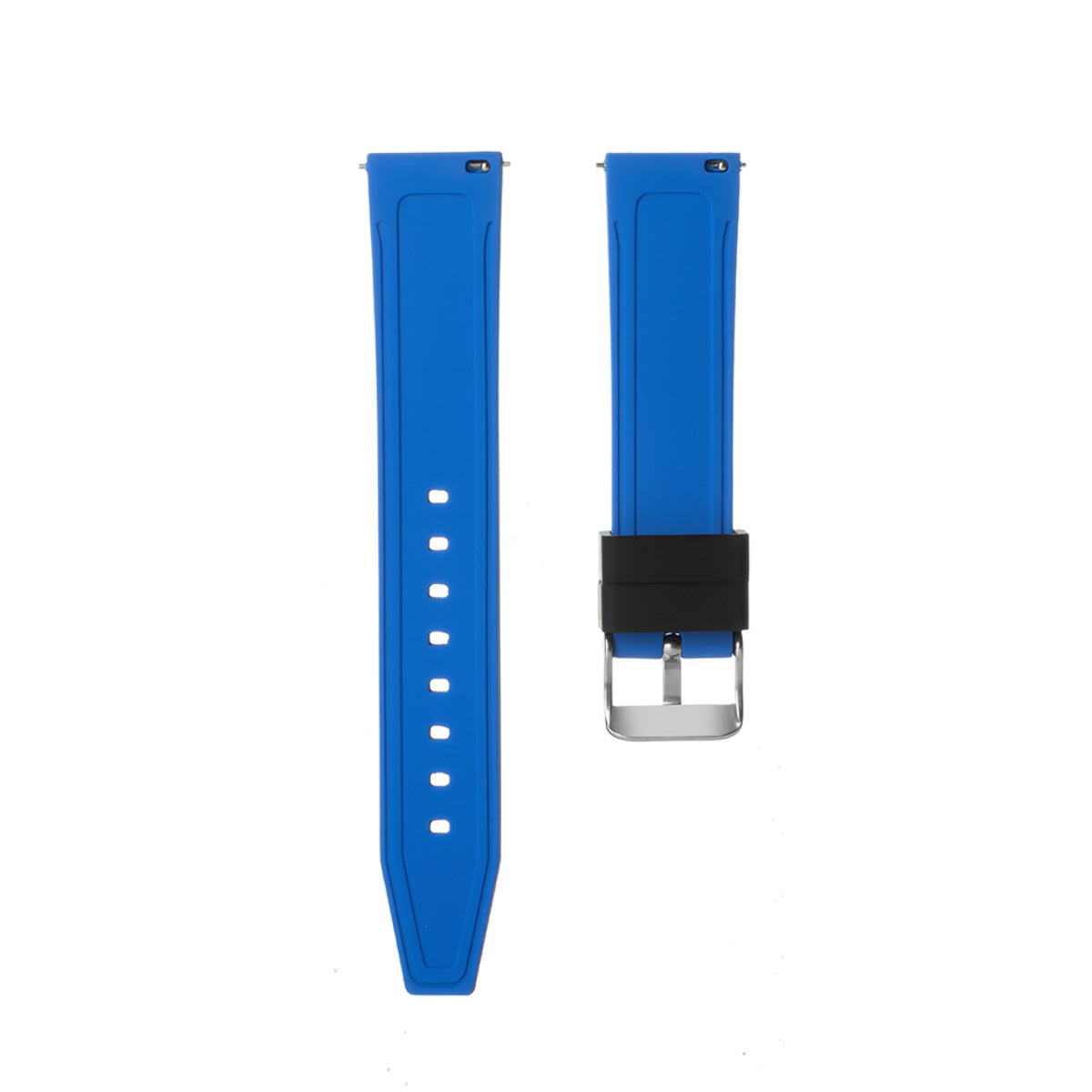 20-22-24-26MM RUBBER WATCH BAND STRAP FOR RALLY RACING PERFORATED STRAIGHT ENDS, Black & Blue, front view