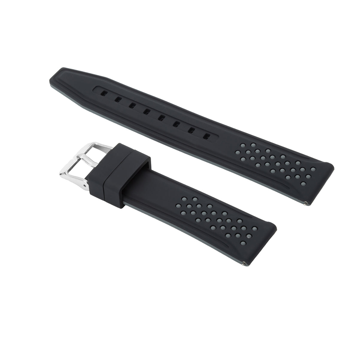 20-22-24-26MM RUBBER WATCH BAND STRAP FOR RALLY RACING PERFORATED STRAIGHT ENDS, Black & Grey, view 2