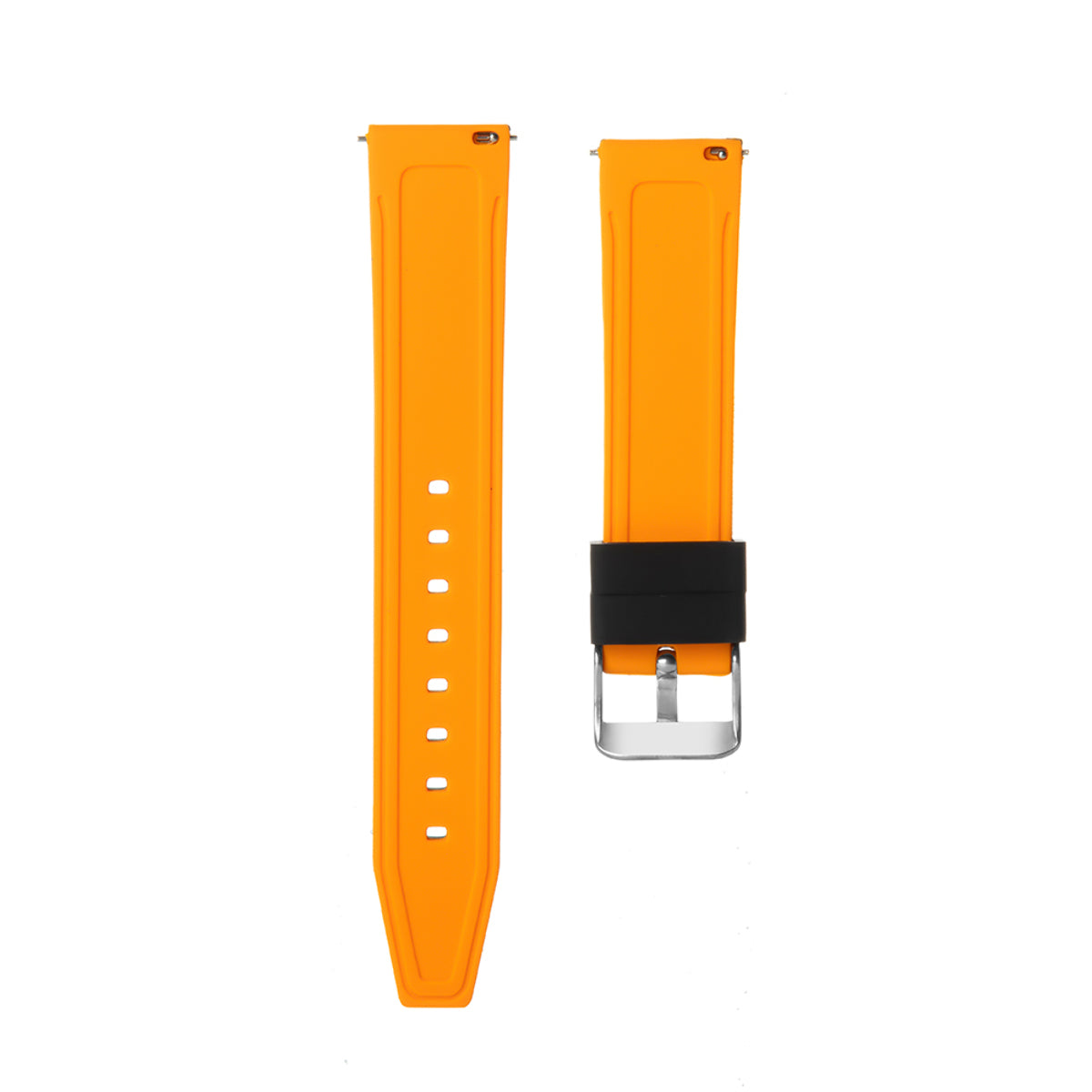 20-22-24-26MM RUBBER WATCH BAND STRAP FOR RALLY RACING PERFORATED STRAIGHT ENDS, Black & Orange, view 4