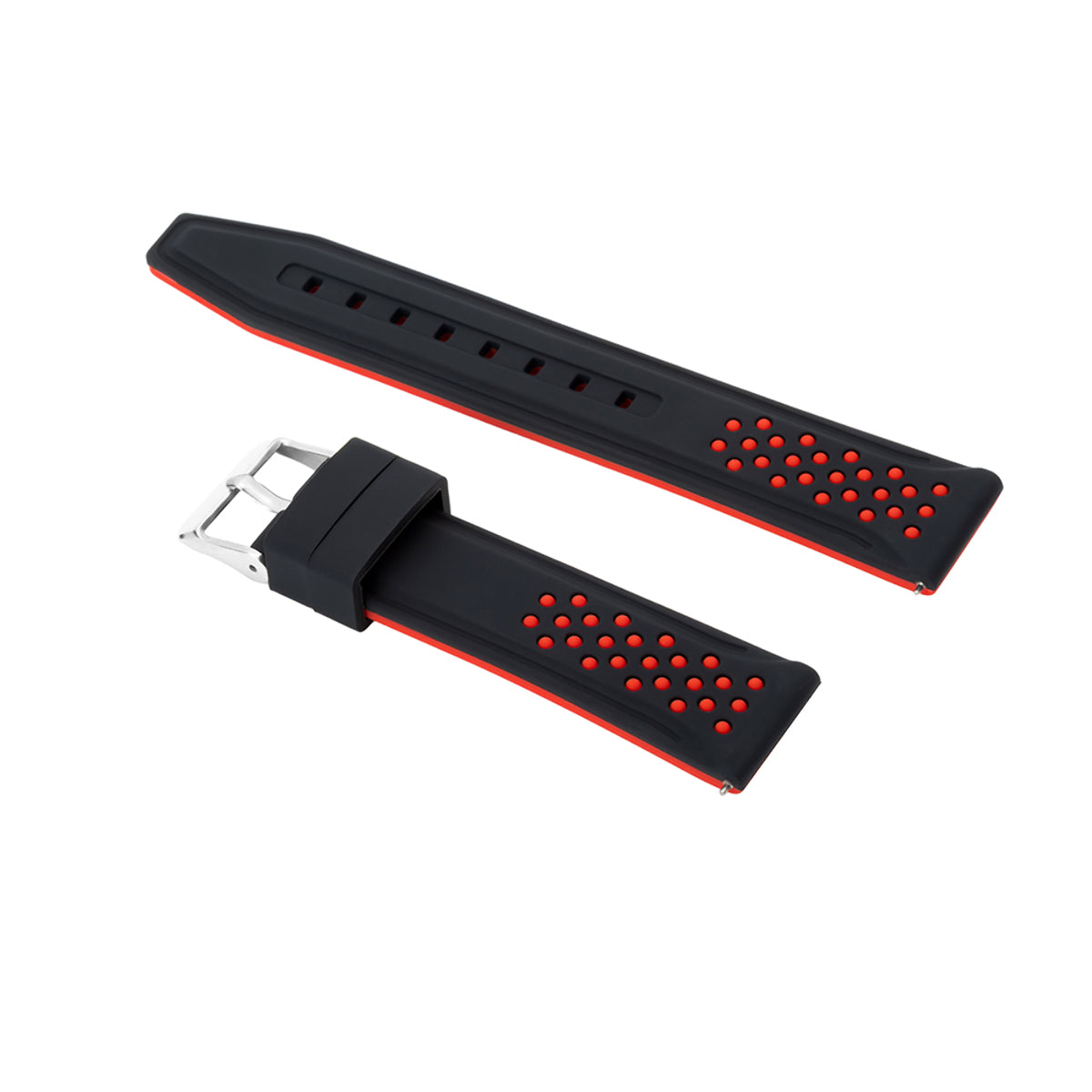 20-22-24-26MM RUBBER WATCH BAND STRAP FOR RALLY RACING PERFORATED STRAIGHT ENDS, Black & Red, view 2