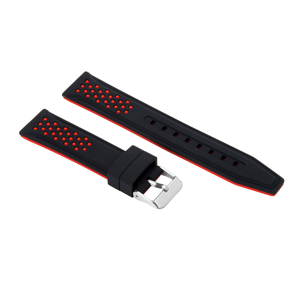 20-22-24-26MM RUBBER WATCH BAND STRAP FOR RALLY RACING PERFORATED STRAIGHT ENDS, Black & Red, view 3