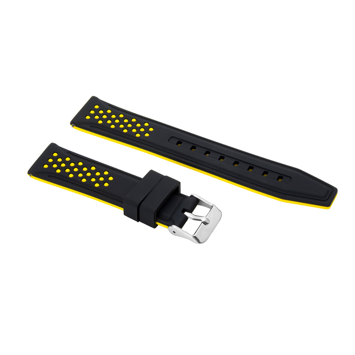 20-22-24-26MM RUBBER WATCH BAND STRAP FOR RALLY RACING PERFORATED STRAIGHT ENDS, Black & Yellow, view 3