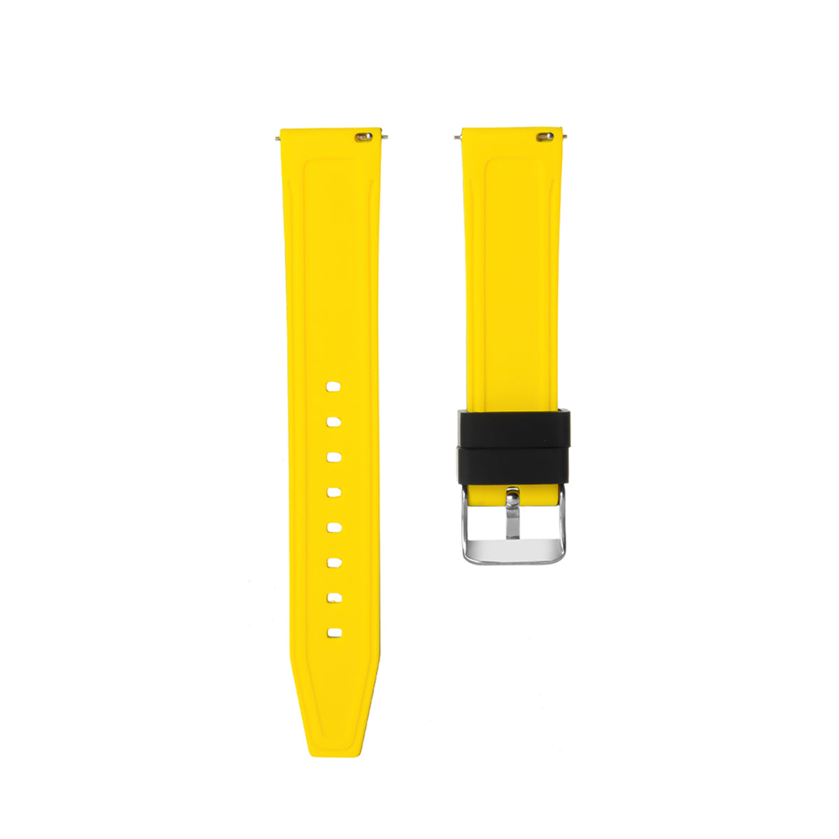 20-22-24-26MM RUBBER WATCH BAND STRAP FOR RALLY RACING PERFORATED STRAIGHT ENDS, Black & Yellow, view 4