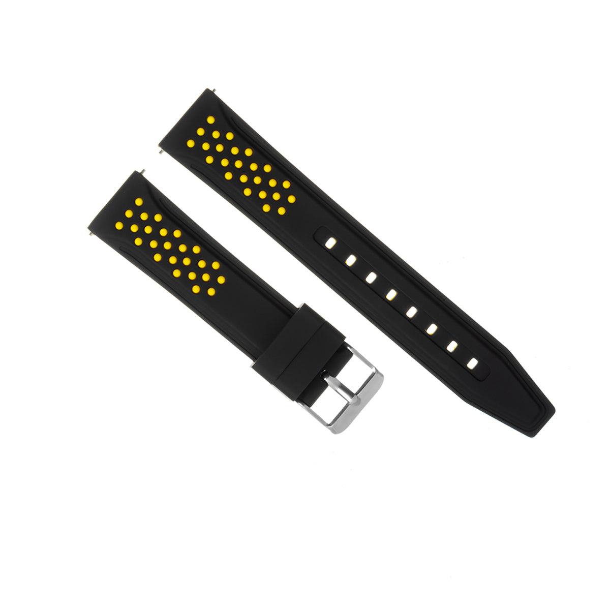 20-22-24-26MM RUBBER WATCH BAND STRAP FOR RALLY RACING PERFORATED STRAIGHT ENDS, Black & Yellow