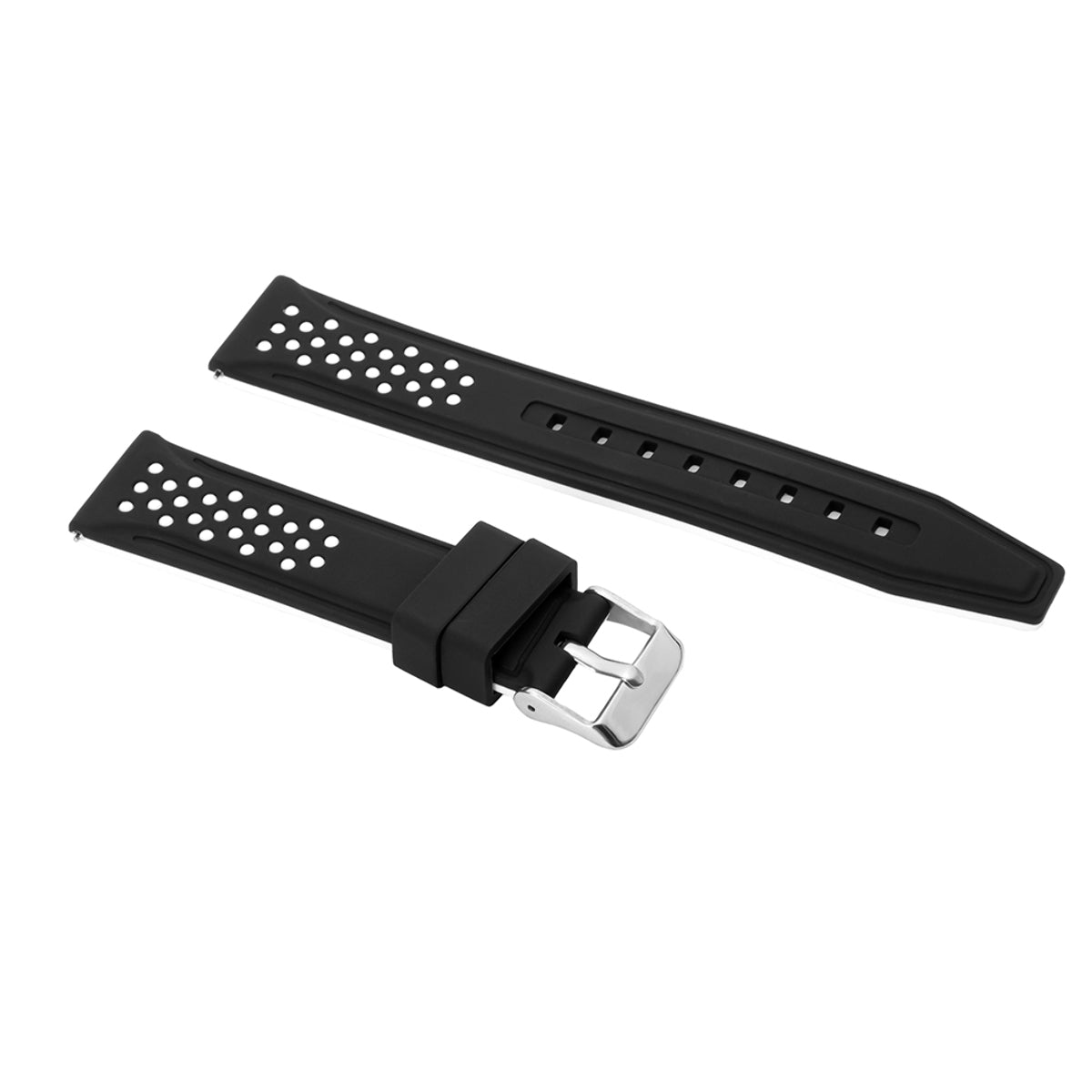 20-22-24-26MM RUBBER WATCH BAND STRAP FOR RALLY RACING PERFORATED STRAIGHT ENDS, Black & White, view 3