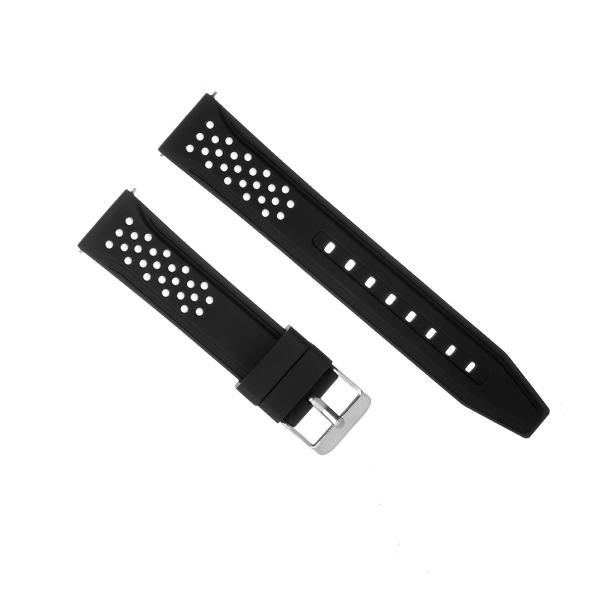 20-22-24-26MM RUBBER WATCH BAND STRAP FOR RALLY RACING PERFORATED STRAIGHT ENDS, Black & White