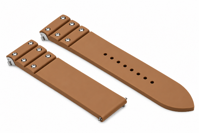 19MM SILICONE RUBBER WATCH BAND STRAP FOR CARTIER SANTOS EZ RELEASE LIGHT BROWN