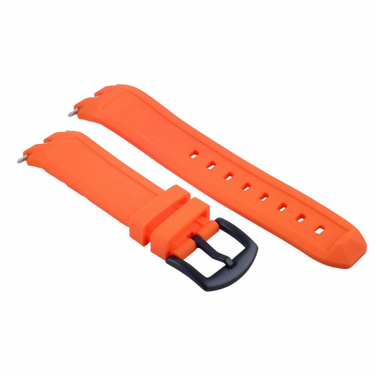 SILICONE RUBBER WATCH BAND STRAP FOR PEBBLE PVD BLACK BUCKLE ORANGE