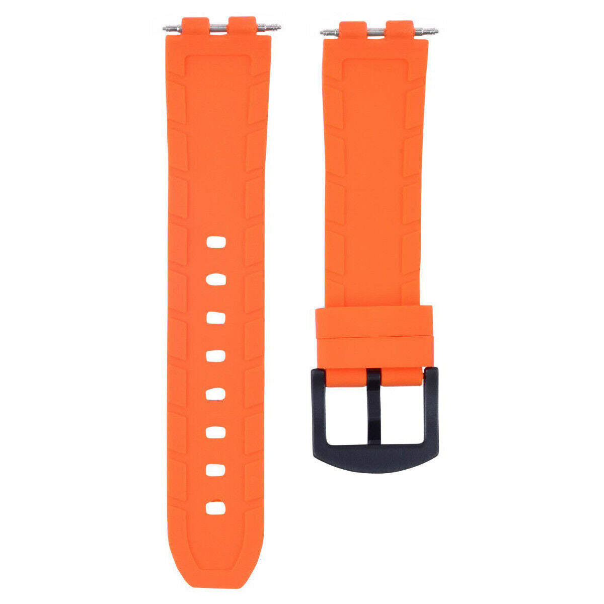 SILICONE RUBBER WATCH BAND STRAP FOR PEBBLE PVD BLACK BUCKLE ORANGE