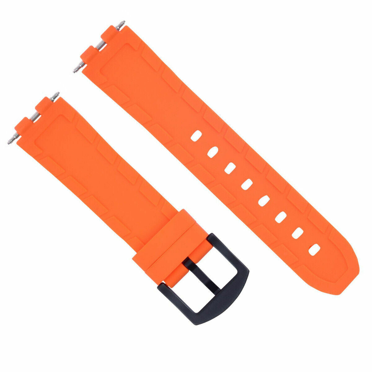 SILICONE RUBBER WATCH BAND STRAP FOR PEBBLE PVD BLACK BUCKLE ORANGE