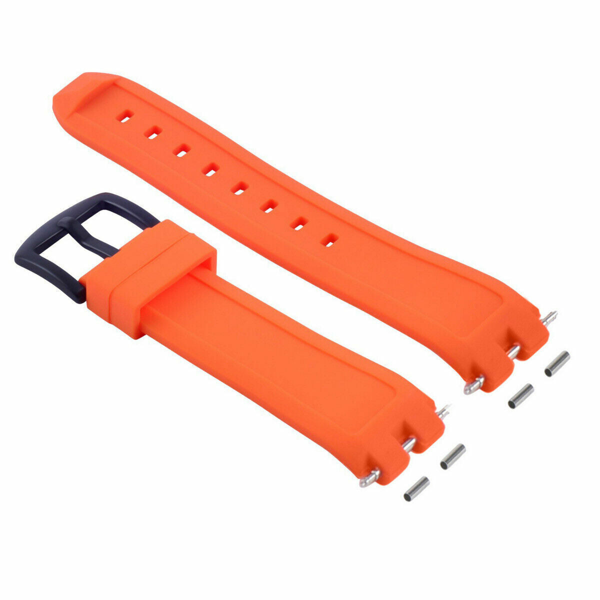 SILICONE RUBBER WATCH BAND STRAP FOR PEBBLE PVD BLACK BUCKLE ORANGE