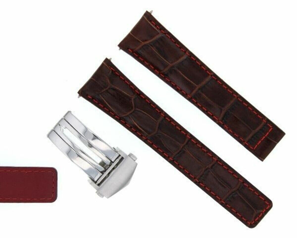 22MM LEATHER WATCH BAND STRAP CLASP FOR TAG HEUER CARERRA MONACO 3TC - BLACK